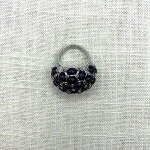Stella & Dot Black and Silver Midnight Bloom Cocktail Ring